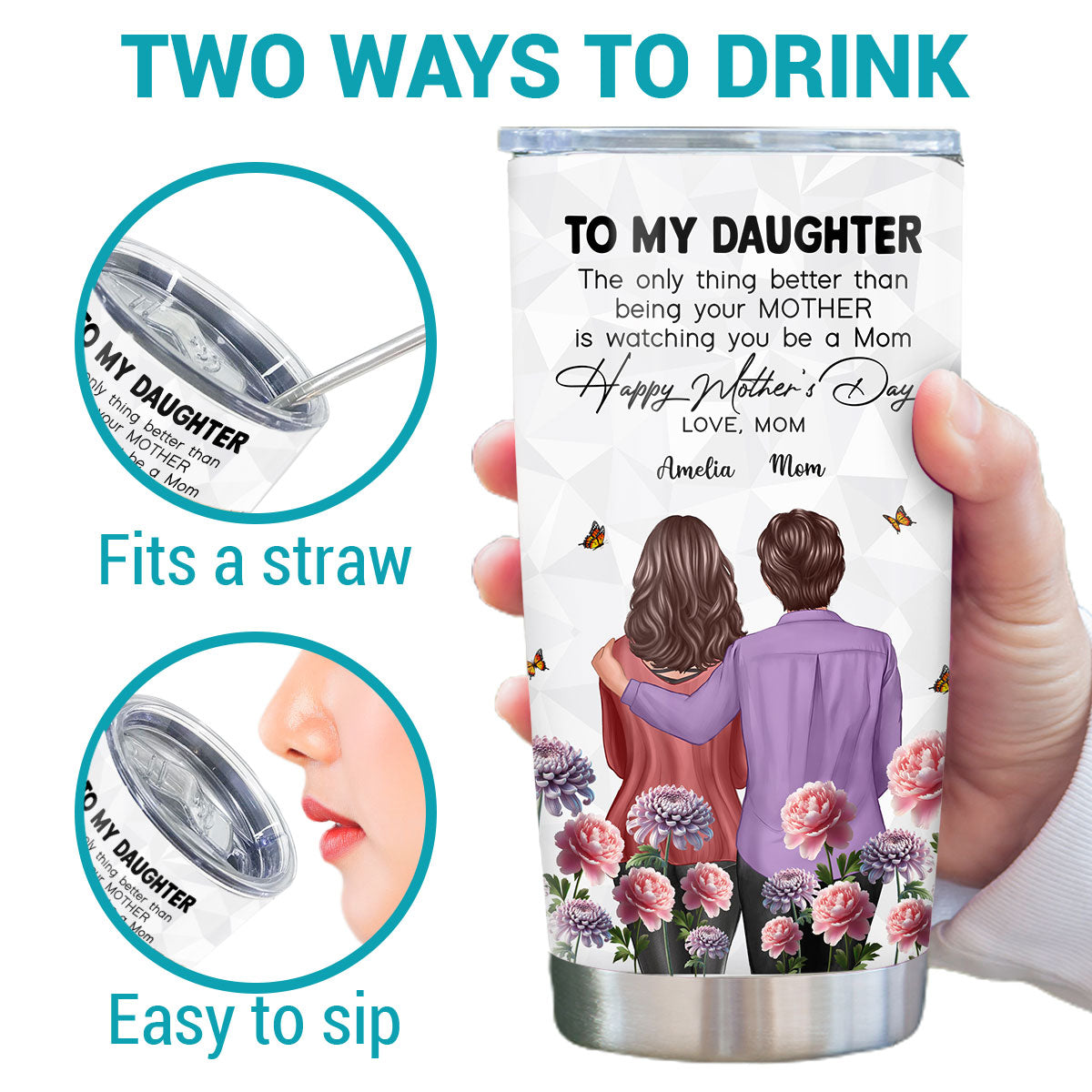 To My Daughter From Mom Happy Mother's Day Birth Flower Personalized Tumbler, Gift For Daughter