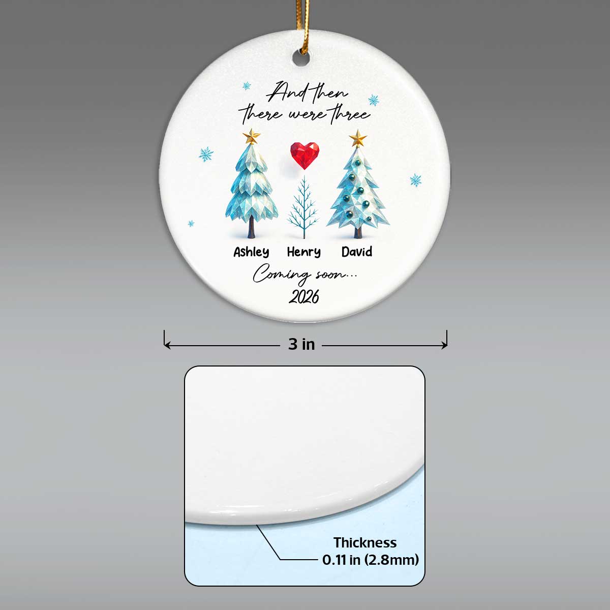 And Then There Were Three Expecting Baby Crystal Pattern - Personalized Ceramic Orrnament - Special Christmas Gift For Expecting Parents