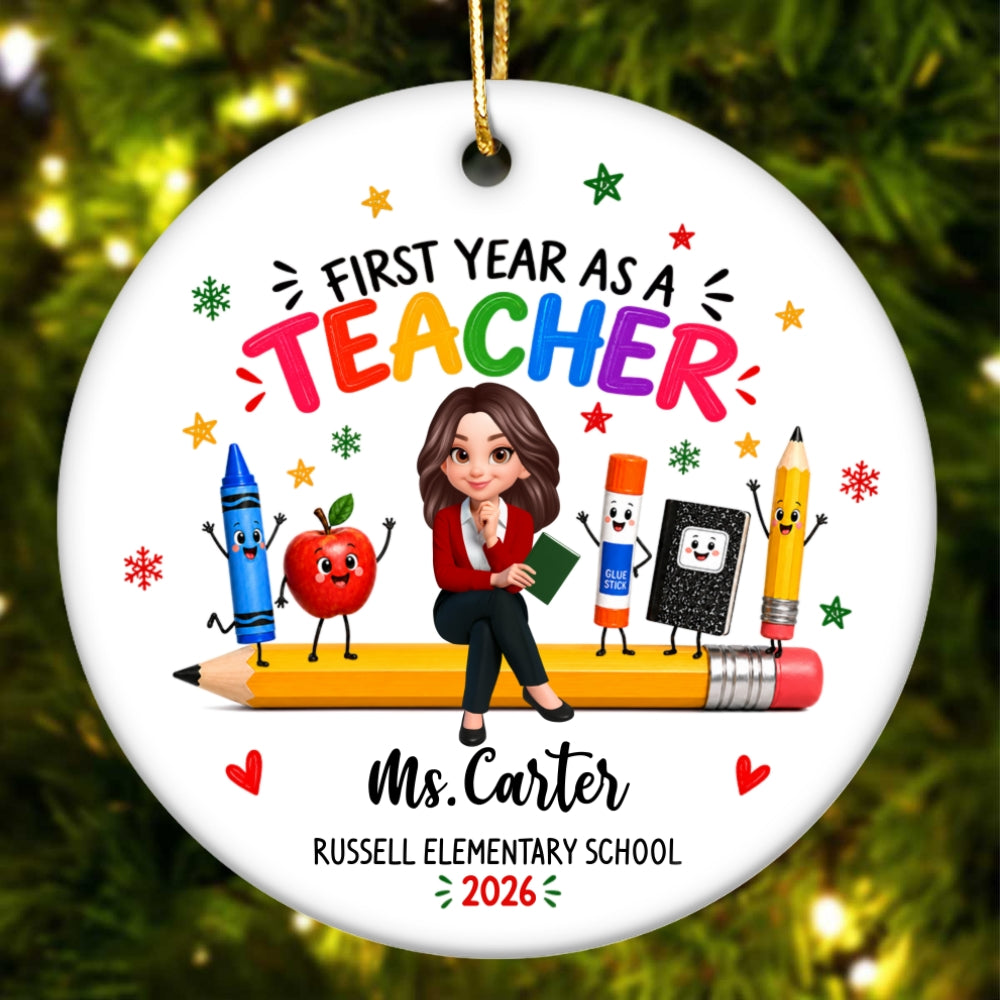 First Year Teaching - Personalized Ceramic Ornament - New Teacher Gift, Teaching Journey Keepsake For Teachers