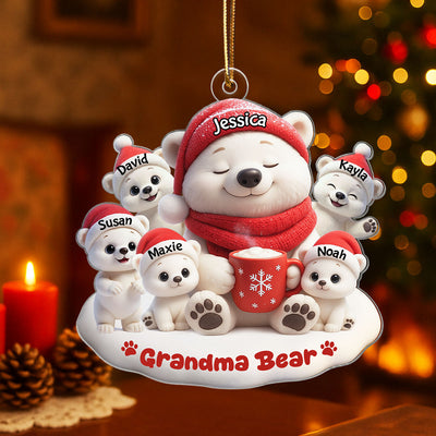 Mama Bear Grandma Bear Personalized Acrylic Ornament, Christmas Gift for Mom, Grandma, Custom with Kids' Names