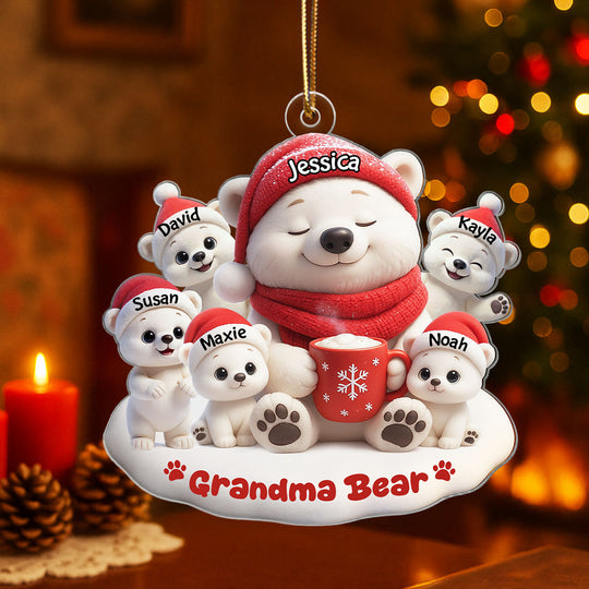 Mama Bear Grandma Bear Personalized Acrylic Ornament, Christmas Gift for Mom, Grandma, Custom with Kids' Names