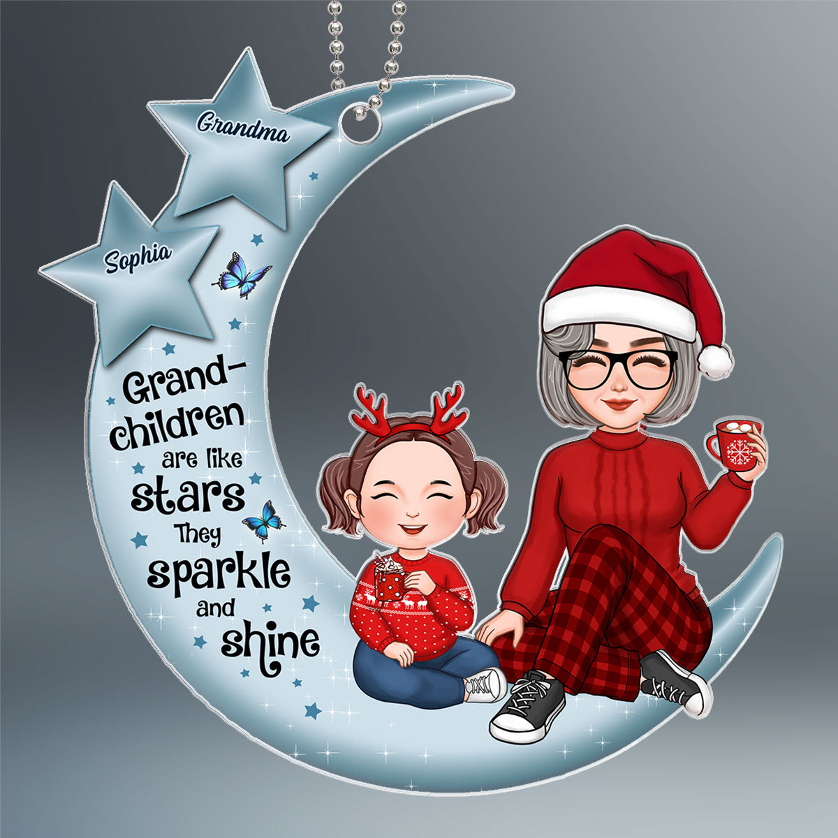 Grandchildren Are Like Stars Grandma Grandkids Sitting On Blue Moon Personalized Acrylic Ornament