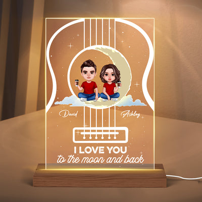 Realistic Couple On Yellow Moon Personalized Acrylic LED Night Light