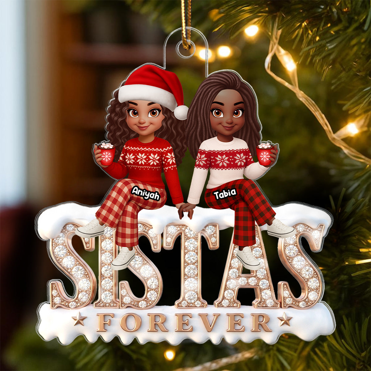 3D Shining Effect Sistas Forever - Personalized Acrylic Ornament - Christmas Gift For Sisters