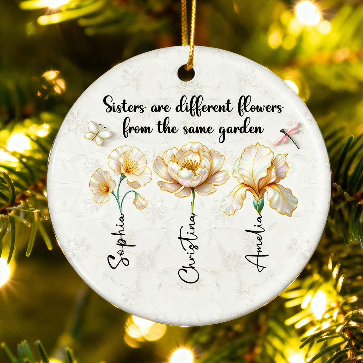 3D Effect Birth Flowers Sisters From The Same Garden - Personalized Ceramic Ornament - Birthday Christmas Just Because Gift For Sisters, Besties