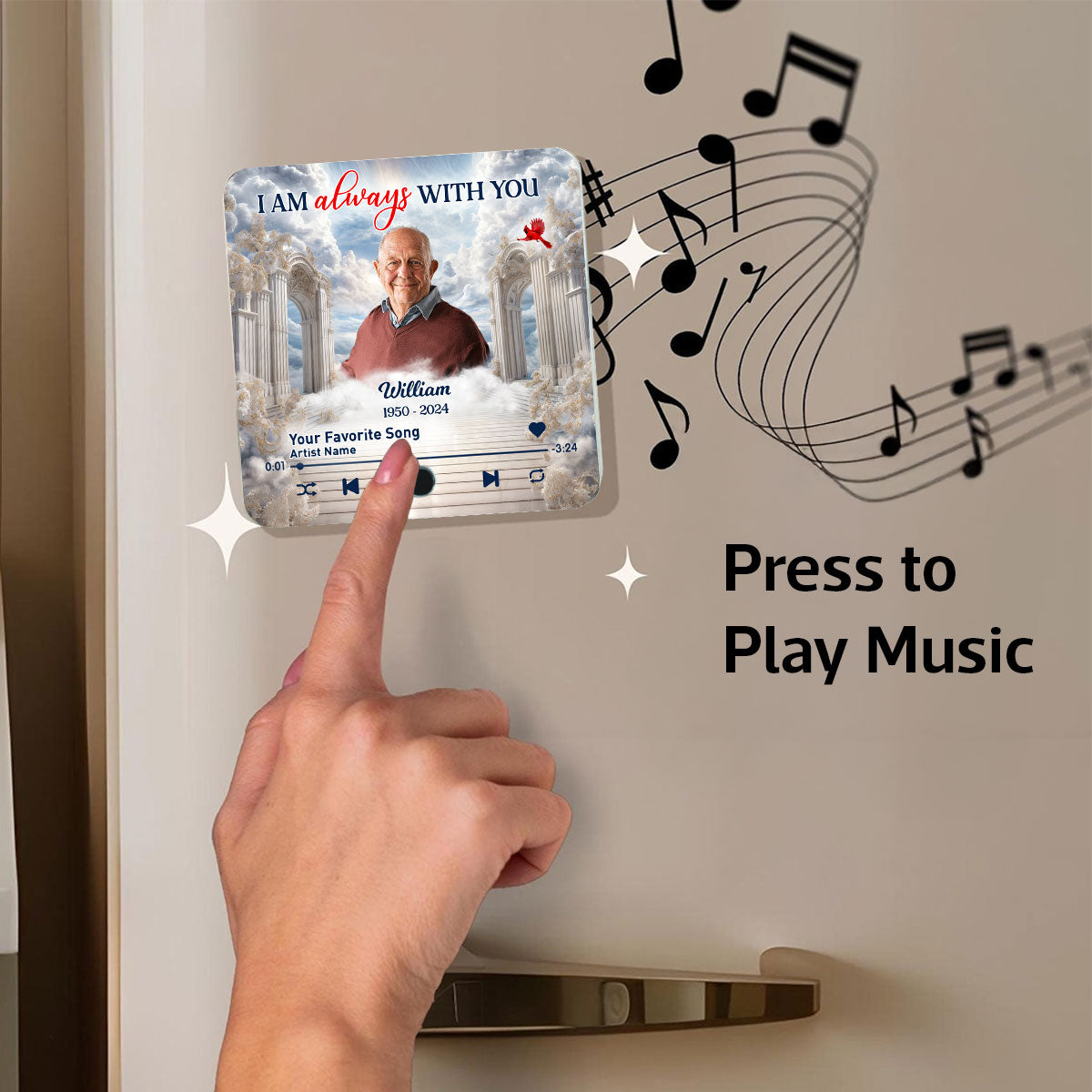 Memorial Upload Photo Heaven Gate Sky Personalized Music Fridge Magnet, Sympathy Keepsake, Remembrance Gift