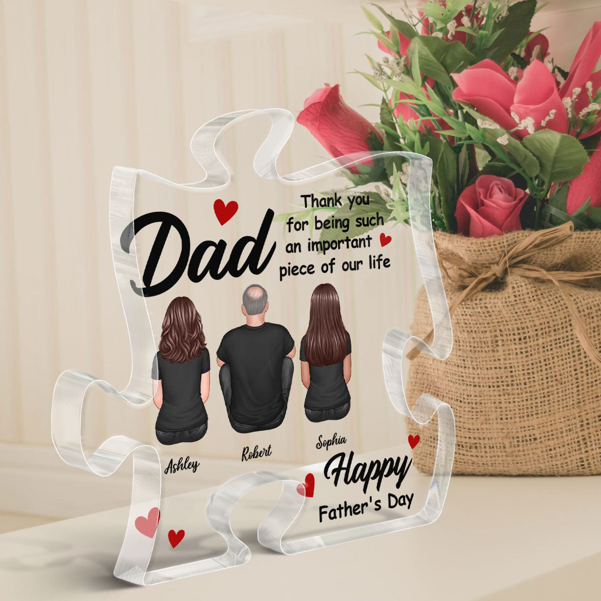 DAD Thank You For Being Important Piece Of Our Life Personalized Puzzle Acrylic Block Plaque| Heartfelt Father's Day Gift For Dad, Husband
