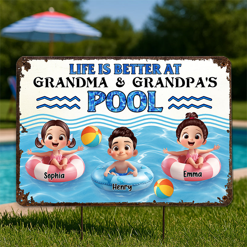 Life is Better at Grandma & Grandpa Pool - Personalized Metal Sign