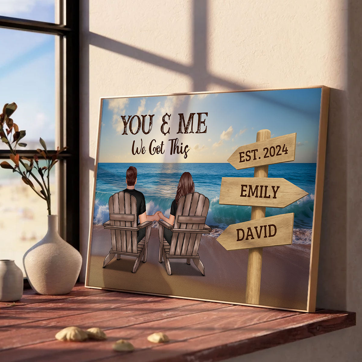 Seaside Signs of Us Personalized Poster, Anniversary Gift for Couples, for Him, for Her