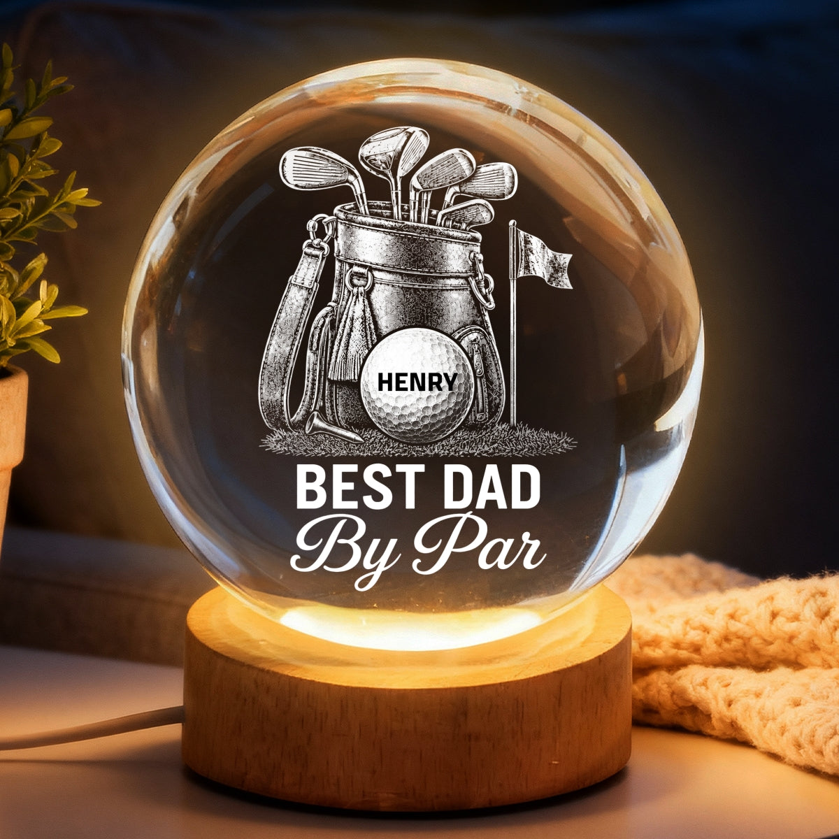 Best Dad By Par Golf Dad - Personalized Crystal Ball LED Night Light - Father's Day Gift For Dad, Golf Lover