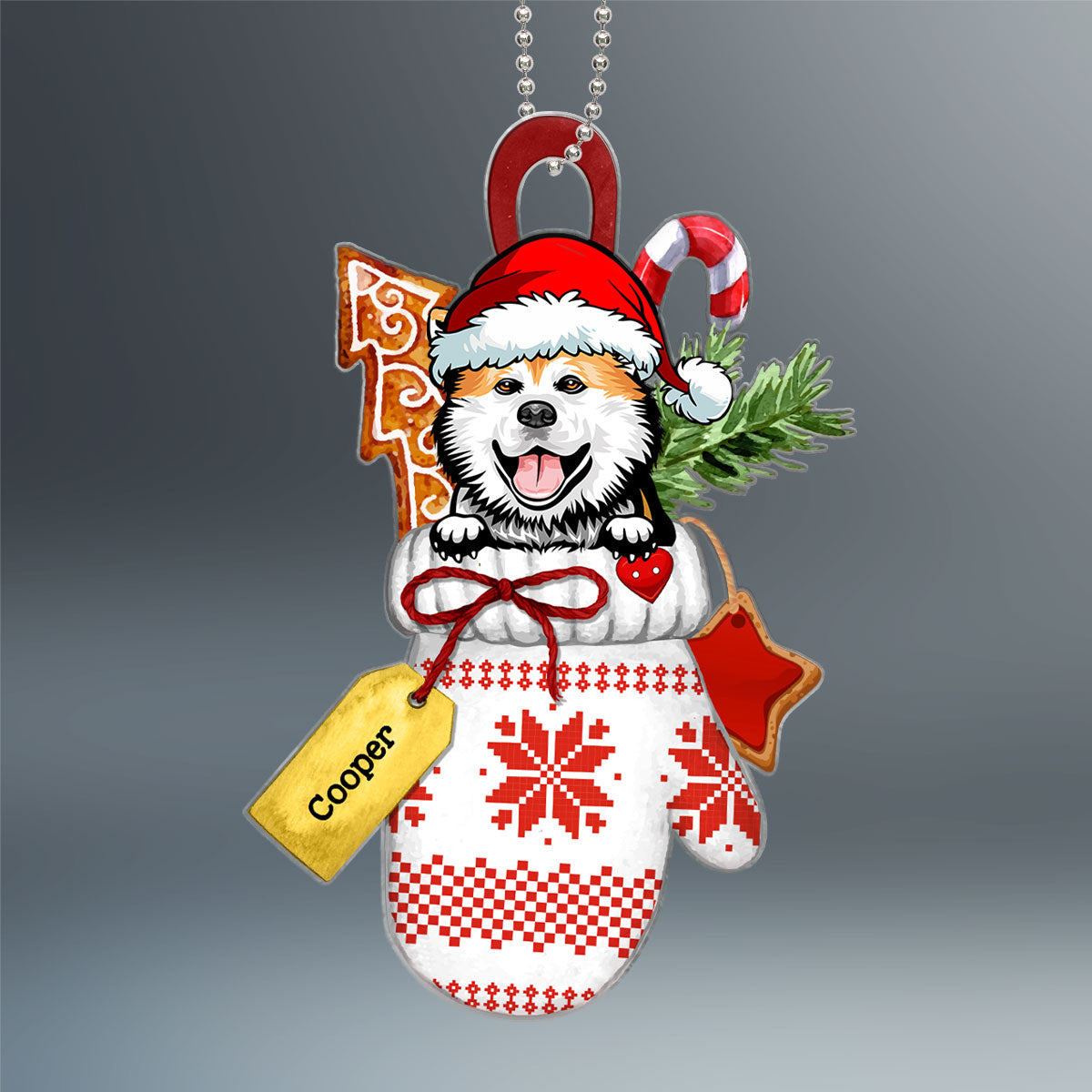 Christmas Glove Peeking Dog Personalized Acrylic Ornament