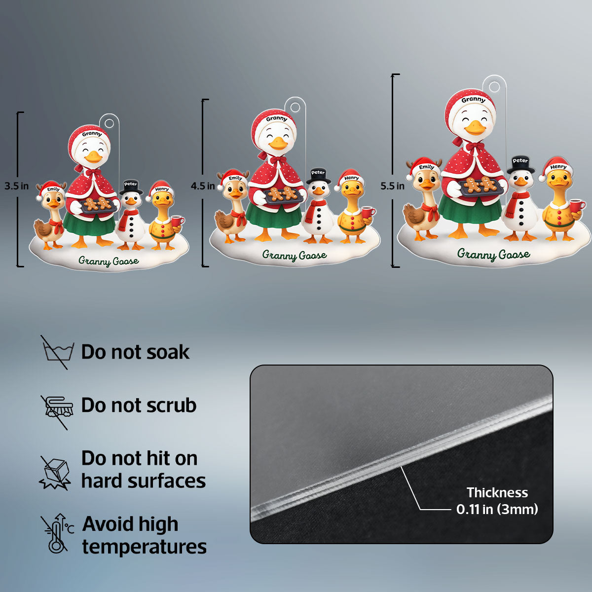 3D Effect Grandma Goose And Grandkids Personalized Acrylic Ornament, Christmas Gift For Grandma