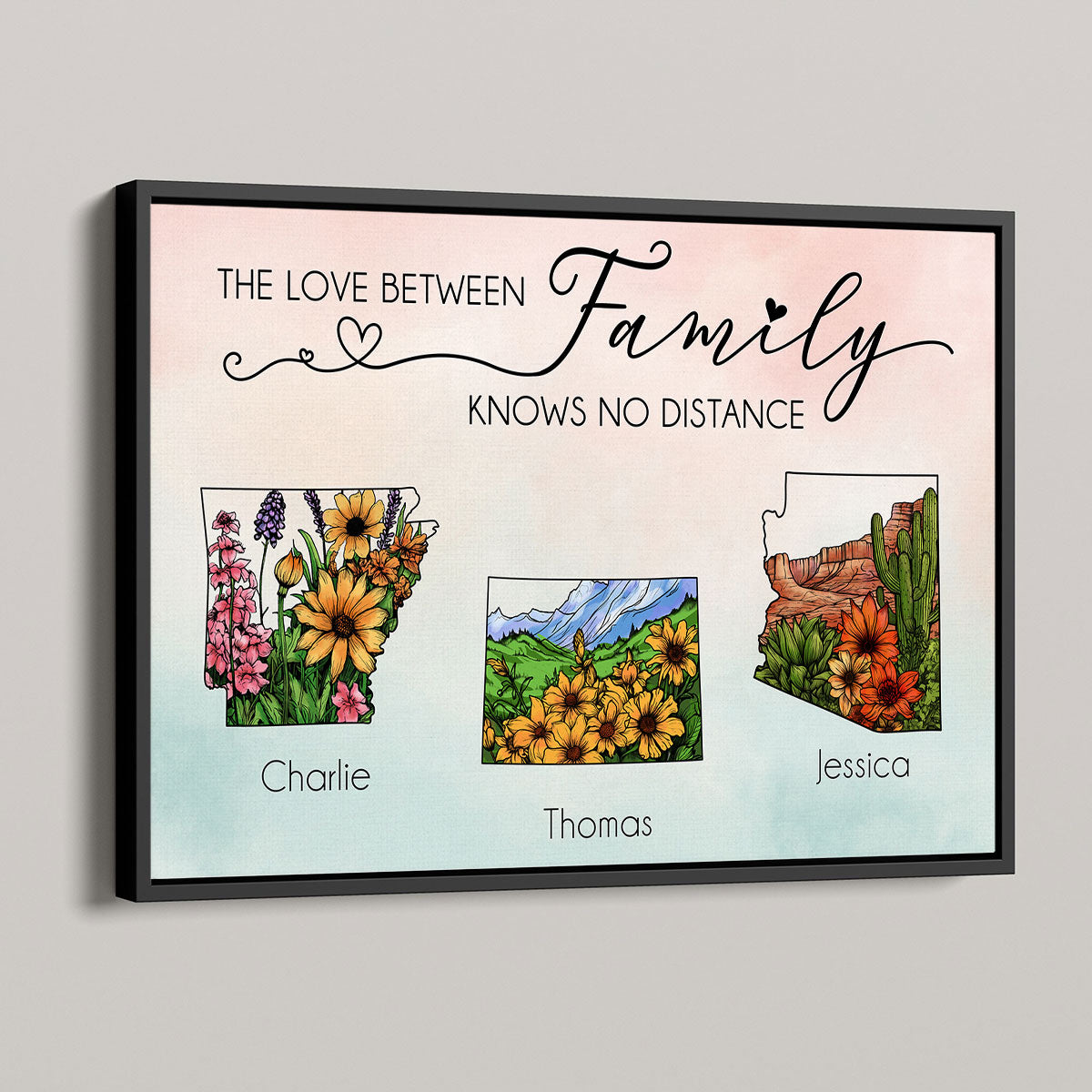 The Love Between Family Friends Knows No Distance Watercolor Wildflower State Map Personalized Poster