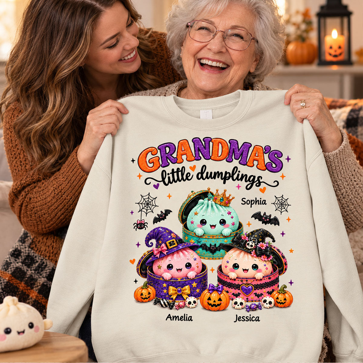 Grandma's Little Dumplings - Personalized Shirt - Trendy Fall Halloween Tee for Grandma