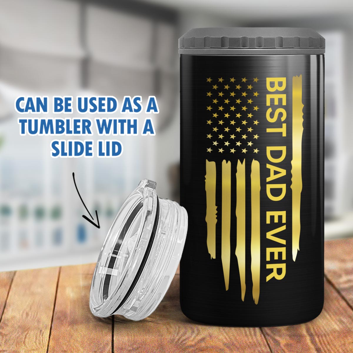 Best Dad Papa Grandpa Ever Fist Bump Outline Nation Flag Father‘s Day Gift For Husband Father Figures Personalized 4 In 1 Can Cooler