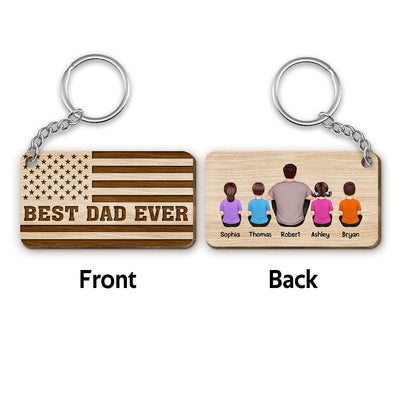 TRENDINGCUSTOM Best Dad Ever Flag Back View Man Kids Dog Cat Personalized Wooden Keychain