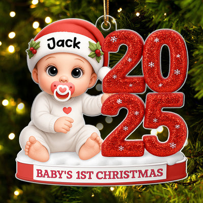 3D Glitter Effect Baby 1st Christmas - Personalized Acrylic Ornament - Unique Christmas Gift For New Born, Baby
