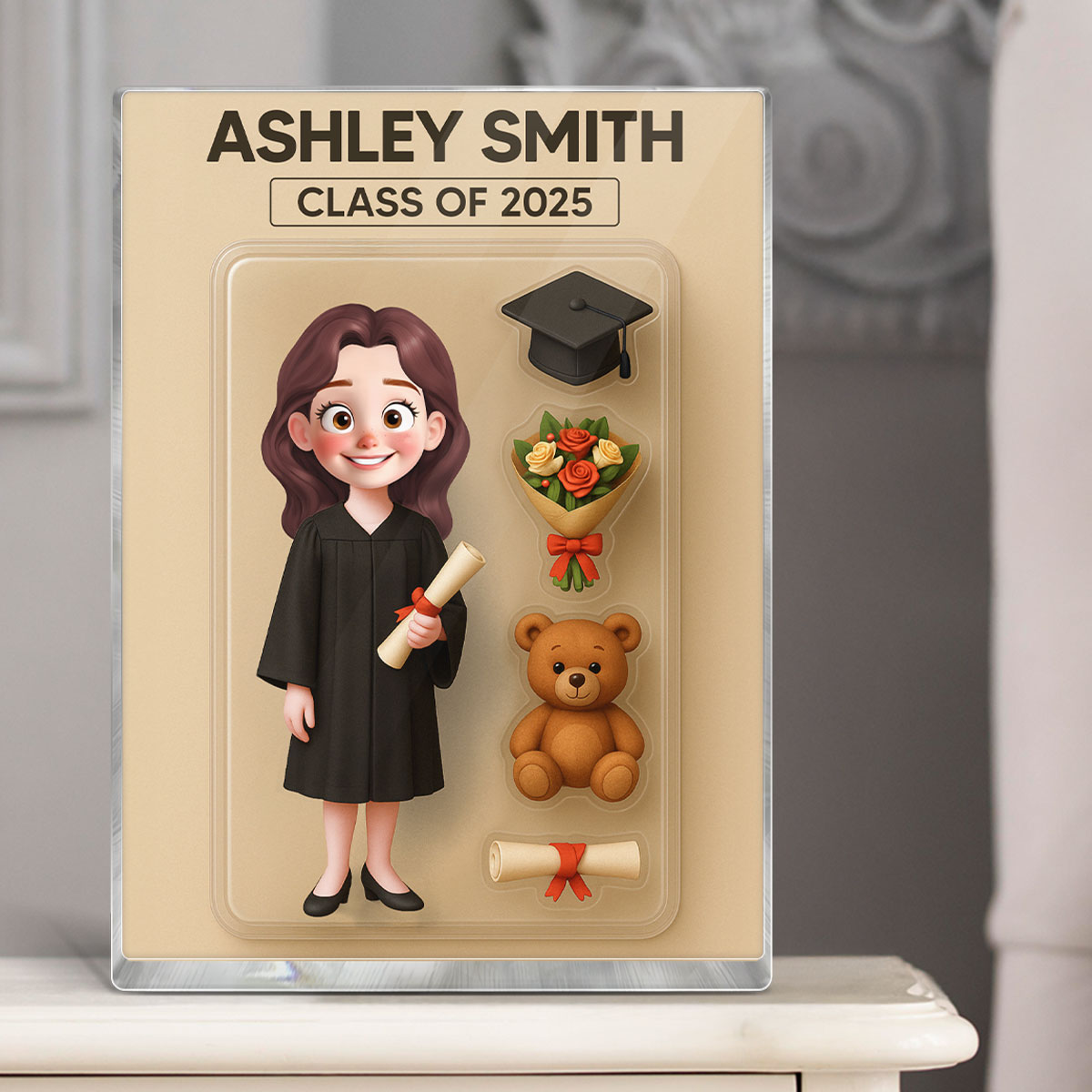 3D Effect Cartoon Funny Style Graduate Custom Figure Personalized Flat Rectangle Acrylic Block Plaque