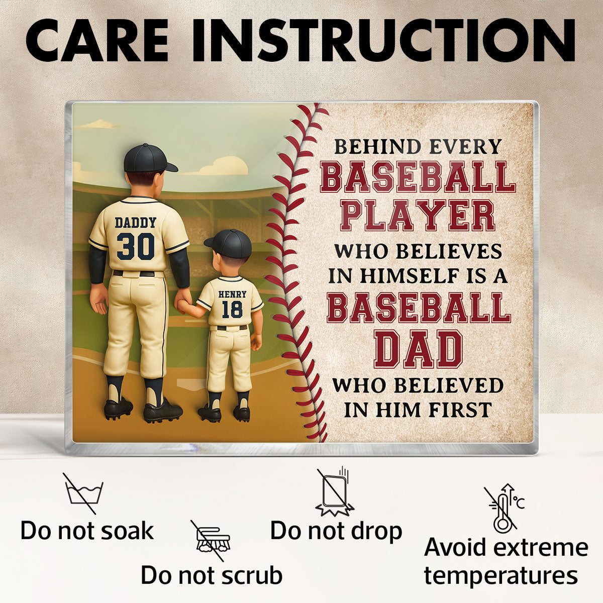 Behind Every Baseball Player Who Believed in himself is a Baseball Dad who Believed in him First Personalized Acrylic Block Plaque, Father's Day Gift for Dad