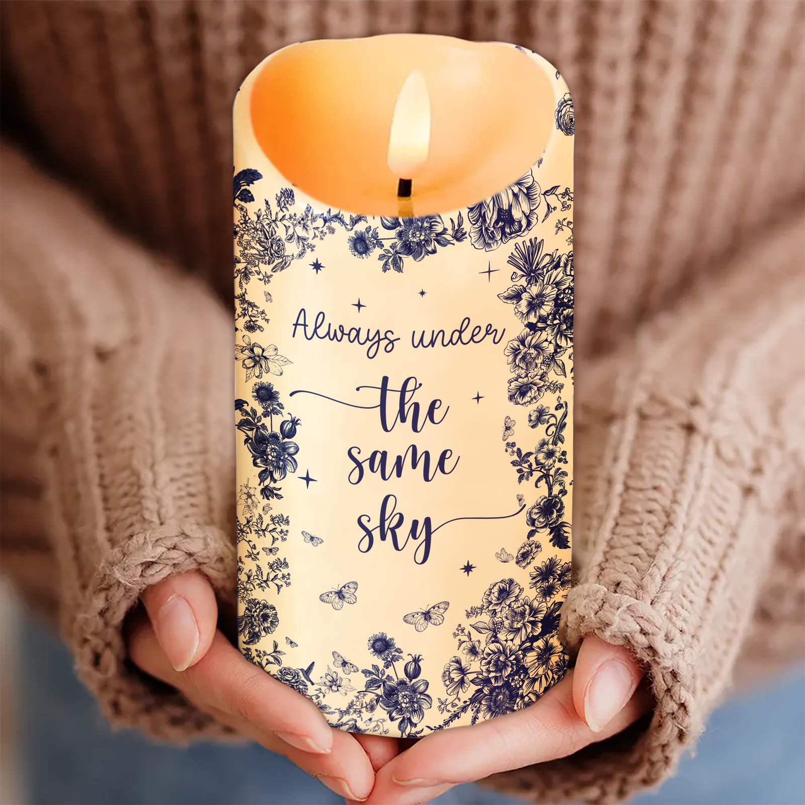 Chinoiserie Pattern Long Distance Besties Always Under The Same Sky Personalized LED Candle