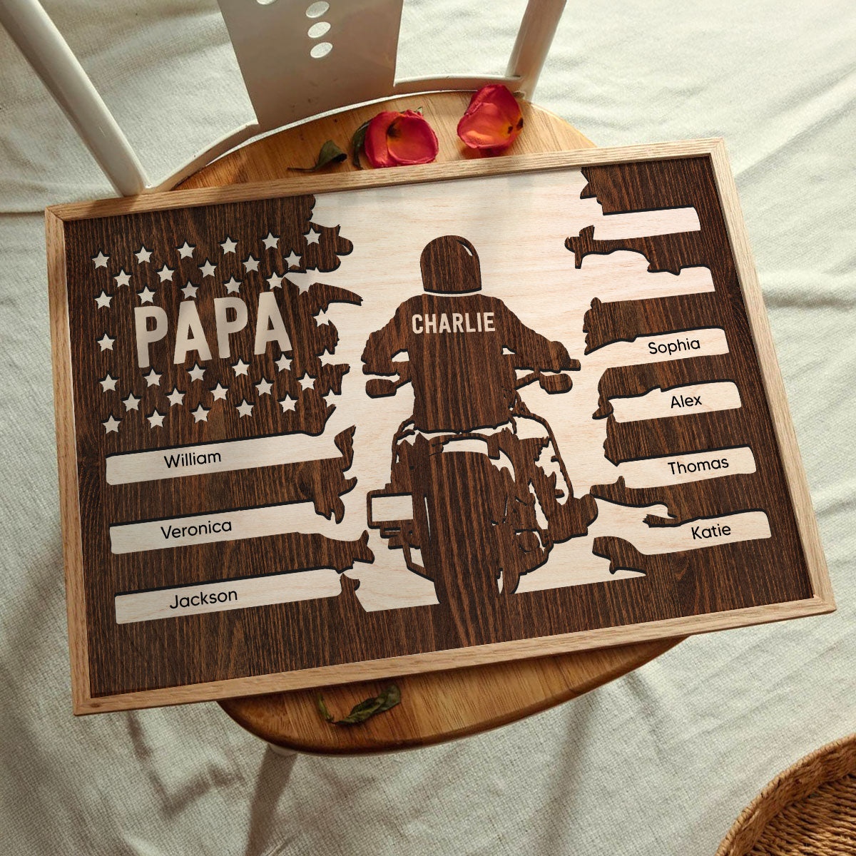 Best Biker Papa Grandpa Ever Nation Flag Kids Names Personalized Poster