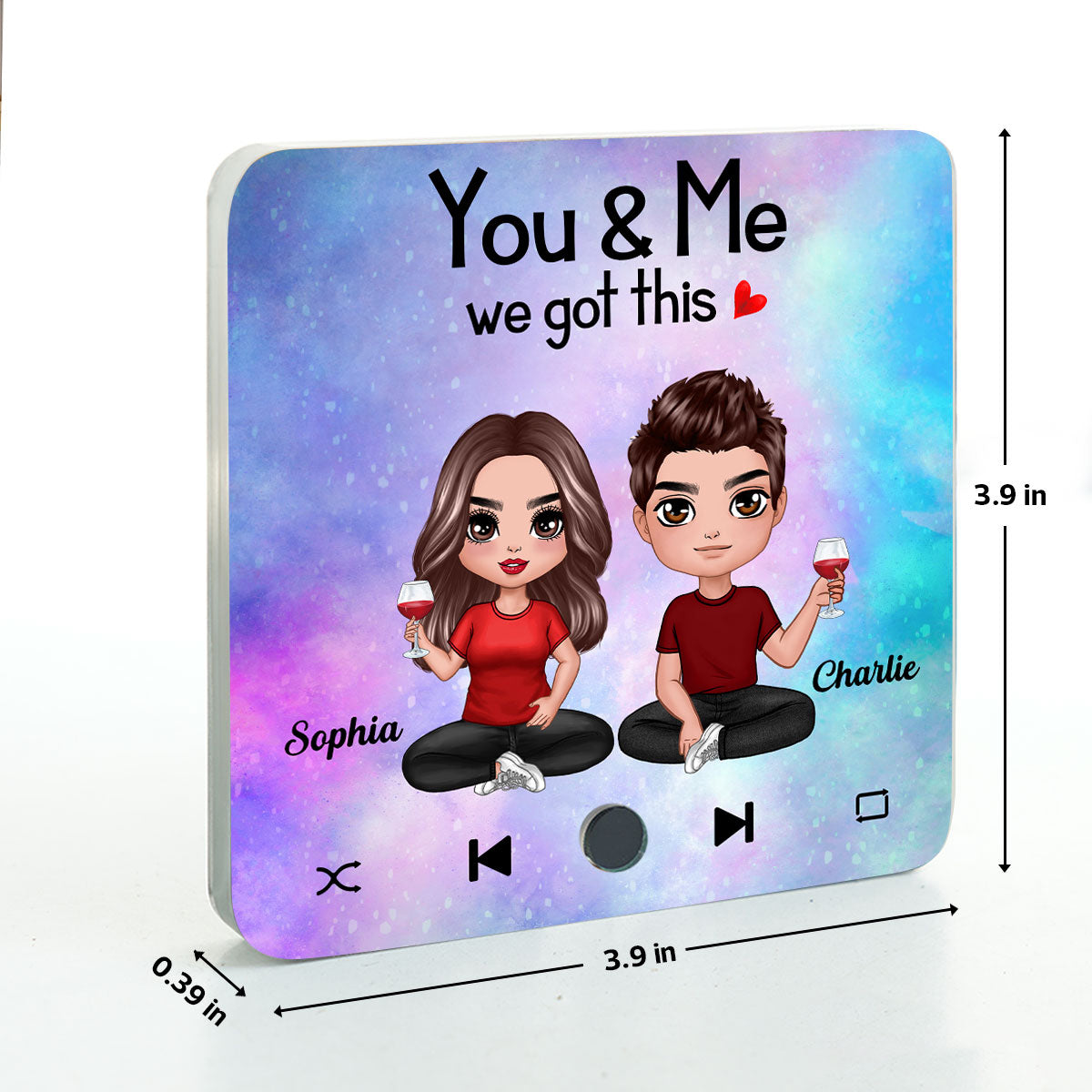 Doll Couple Sitting Together Since Favorite Song Personalized Music Fridge Magnet,  Gift For Couple