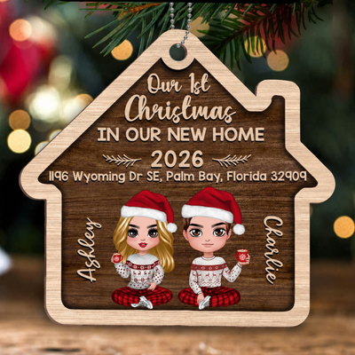 Doll Couple Housewarming Gift Personalized House Shaped Wooden Ornament