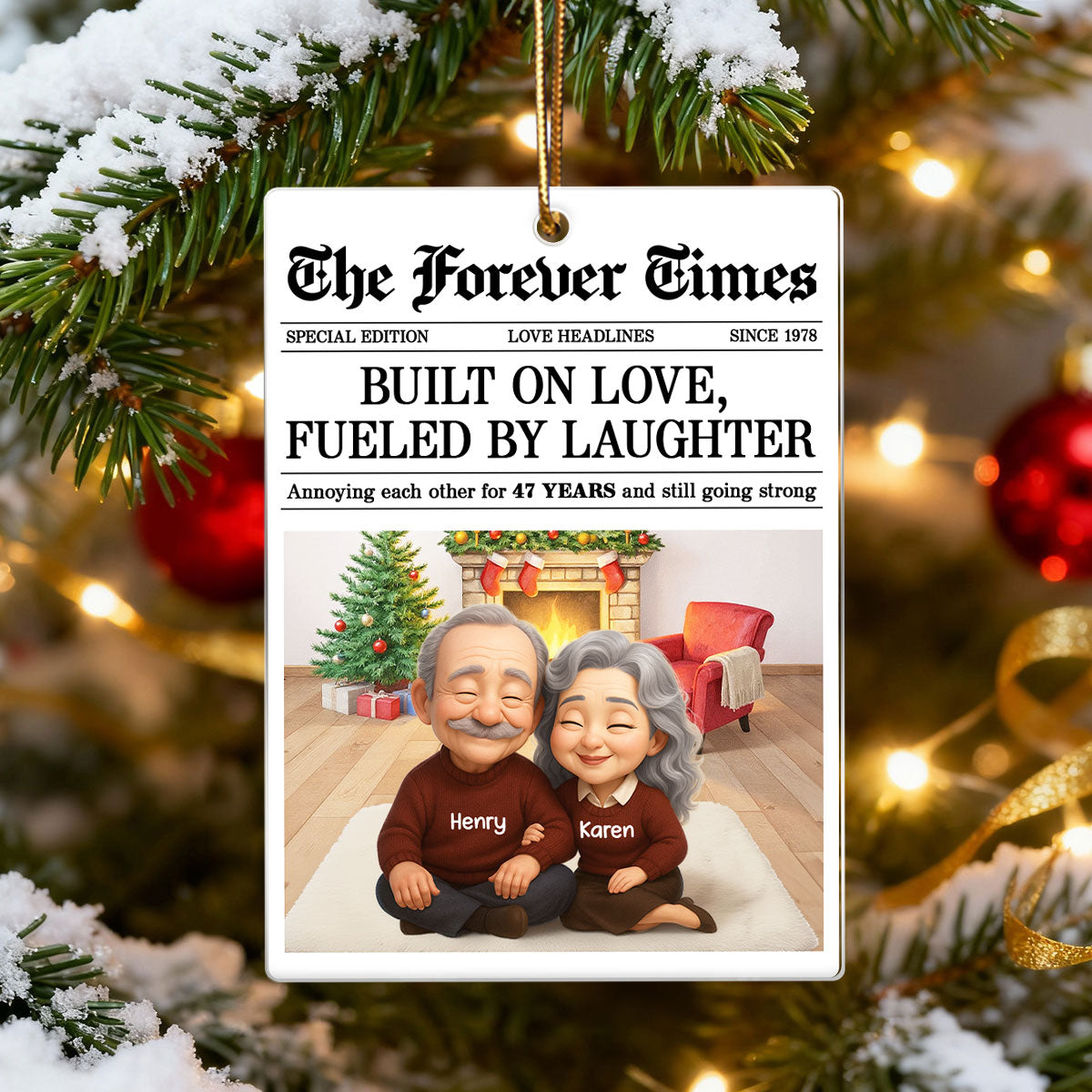 The Forever Times Couple Growing Old Together Personalized Acrylic Ornament - Christmas Gift for Husband, Wife