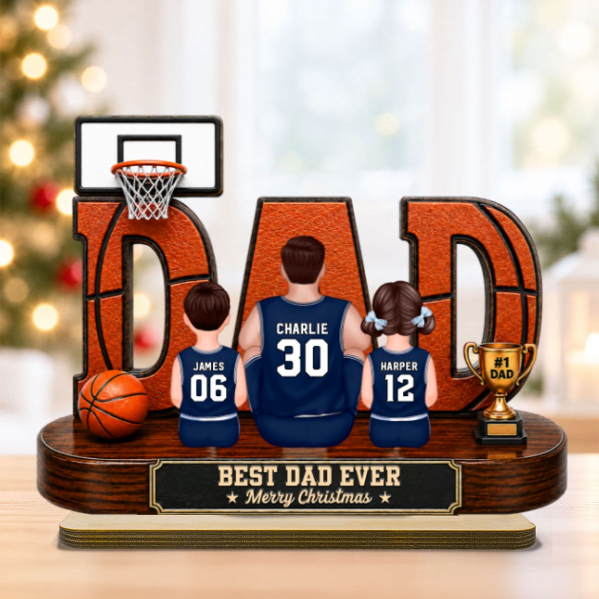 Basketball Dad Legend Daddy's Dream Team - Personalized 2-Layered Wooden Plaque - Christmas Gift For Dad, Husband, Basketball Players, Basketball Lovers