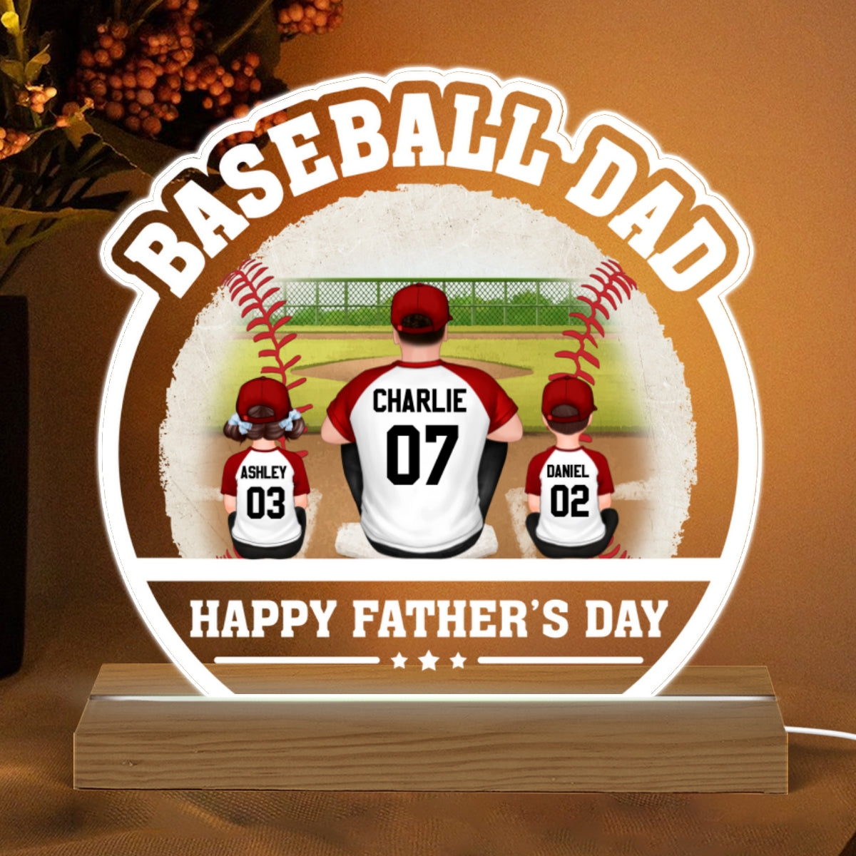 Baseball Dad Happy Father‘s Day Personalized Warm Acrylic Custom Shape LED Night Light