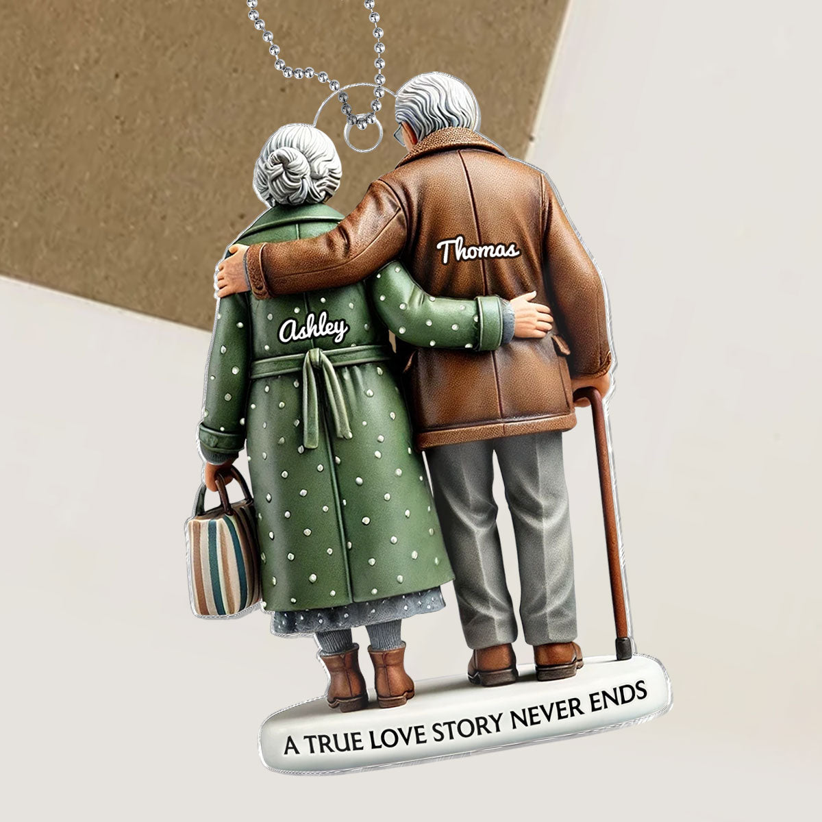 3D Effect Old Couple Embracing Personalized Acrylic Ornament, Heartfelt Keepsake,  Gift For Couple, For Him, For Her, Husband, Wife