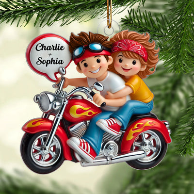Motorcycle Couple Personalized 2D Flat Acrylic Ornament, Christmas Gift for Boyfriend Girlfriend, Mr and Mrs Ornament