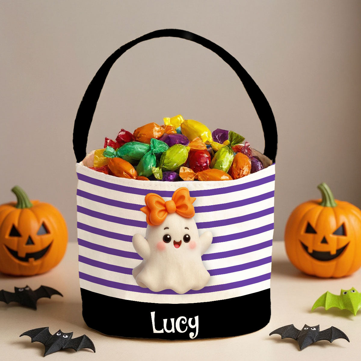 Halloween Cute Characters Personalized Trick or Treat Basket for Kids, Gift for Daughter, Son, Grandkids