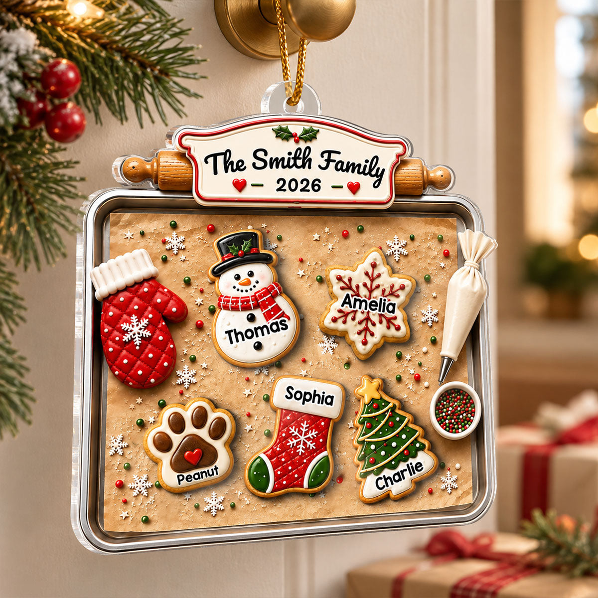 Family Gingerbread Cookie - Personalized Acrylic Ornament - Family Holiday Keepsake Gifts