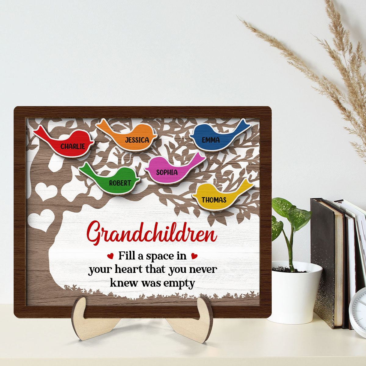 Grandchildren Fill Space In In Your Heart Birds On Tree Personalized 2-Layer Wooden Plaque
