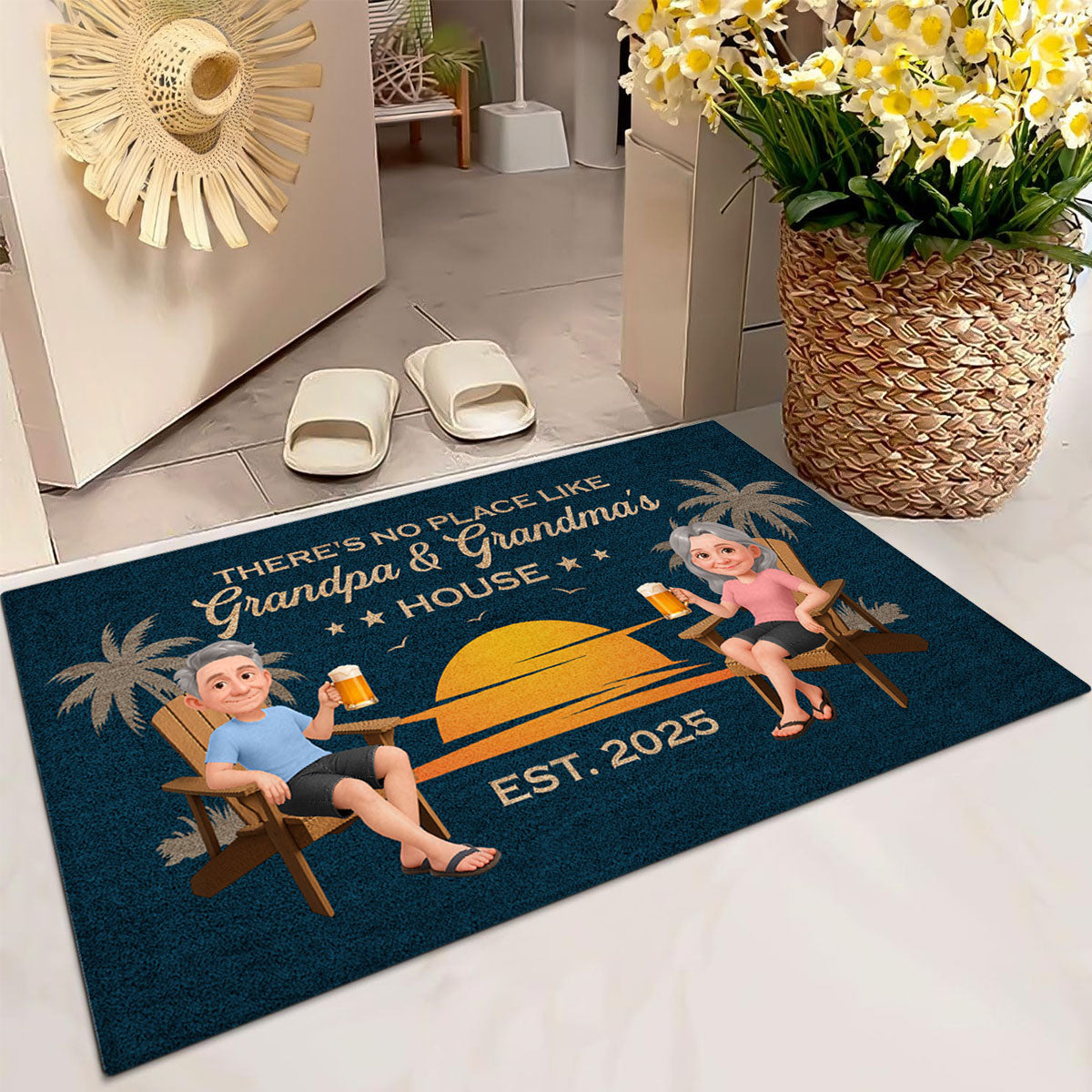Retro Vintage Summer There's No Place Like Grandpa Grandma Grandparents House Personalized Doormat