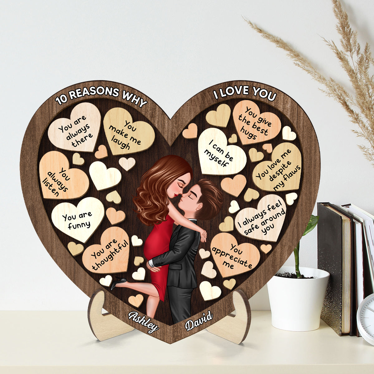 Couple Kissing In Heart Reasons I Love You Personalized 2-layer Wooden Plaque,  Gift For Him, Gift For Her