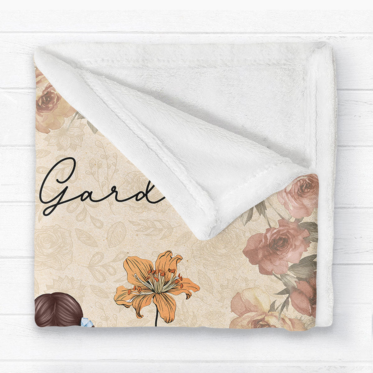 Grandkids Sitting Grandma Garden Vintage Birth Month Flowers Personalized Fleece Blanket