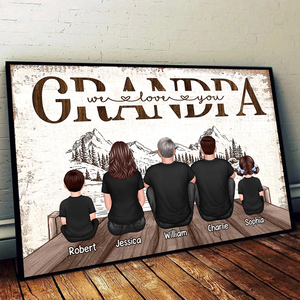 Dad Grandpa We Love You Sketch Bridge Background Personalized Horizontal Poster