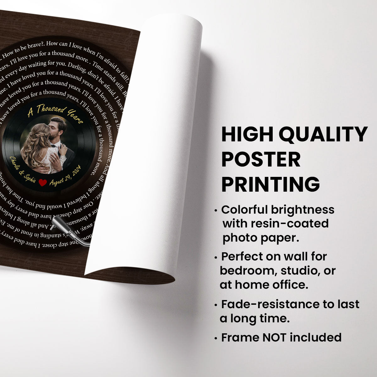 Upload Photo 1st 5th 10th 20th 50th Anniversary Vinyl Record Song Lyrics Art Personalized Poster, Anniversary  Gift For Her, For Him, For The Couple