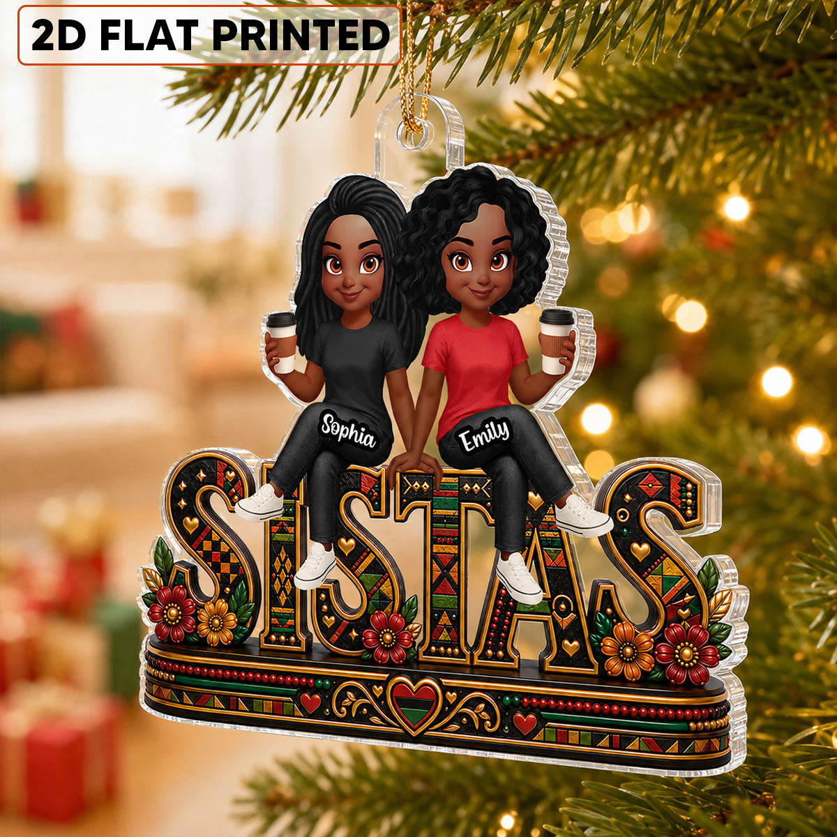 Besties Sisters Sistas Forever - Personalized Acrylic Ornament - Christmas Gift For Best Friends