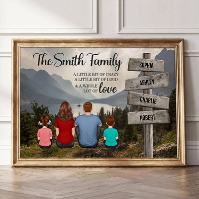 Mountain Range Landscape Family Sitting Back View Personalized Poster