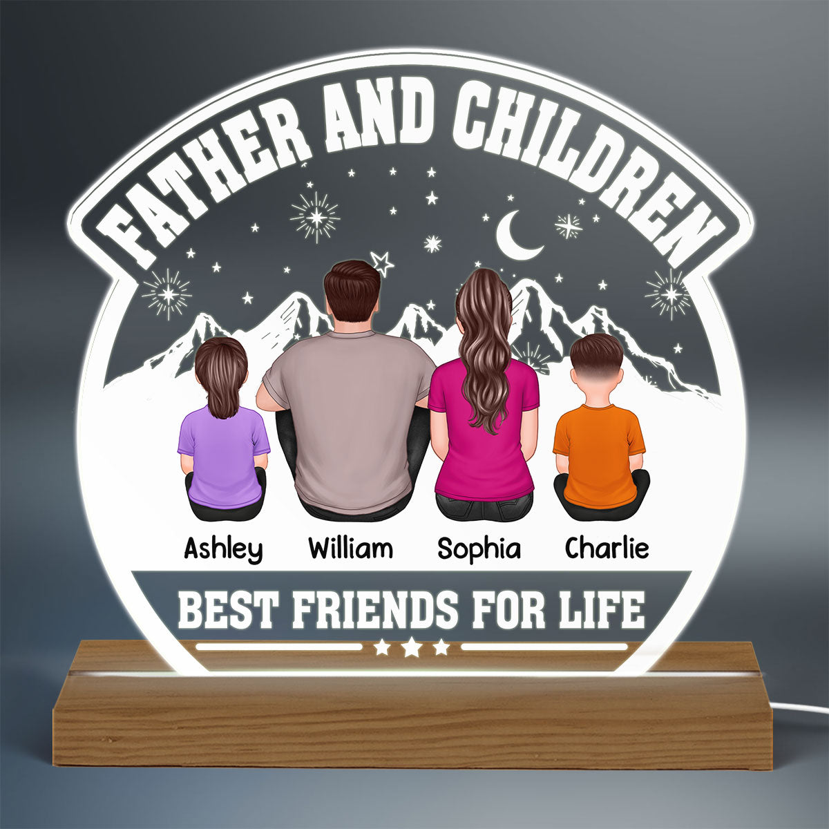 Dad And Kids Best Friends For Life Personalized Warm Custom Shape Acrylic LED Night Light
