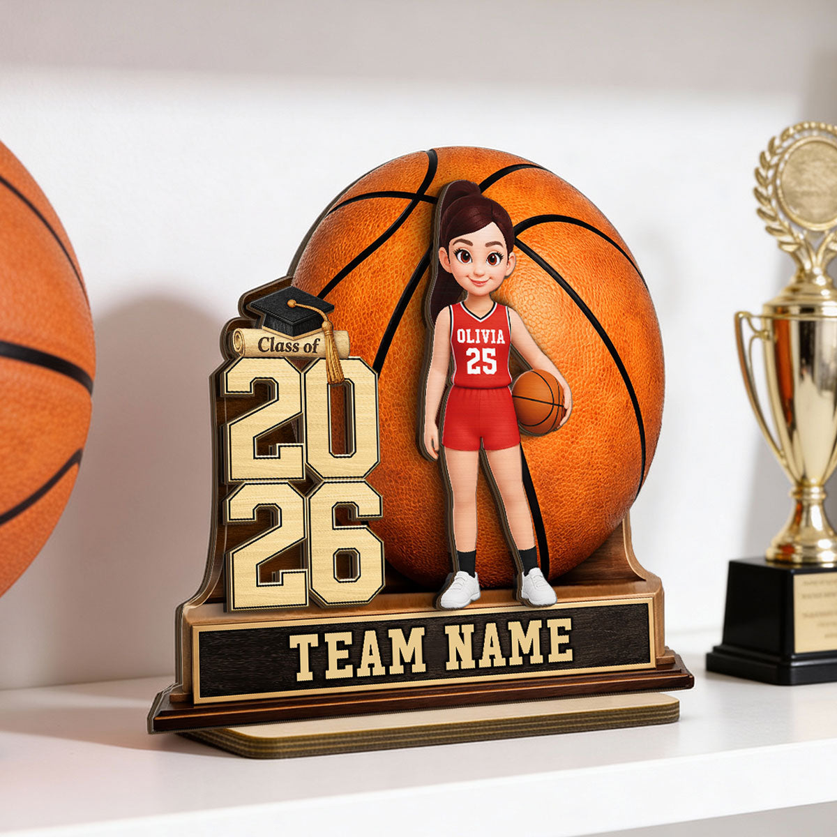 Basketball Senior Keepsake - Personalized 2-Layered Wooden Plaque - Graduation Gift For Son, Daughter