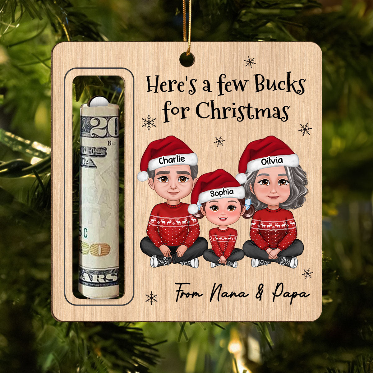 Here's A Few Bucks For Christmas For Grandchildren From Grandparents Personalized Money Holder Ornament