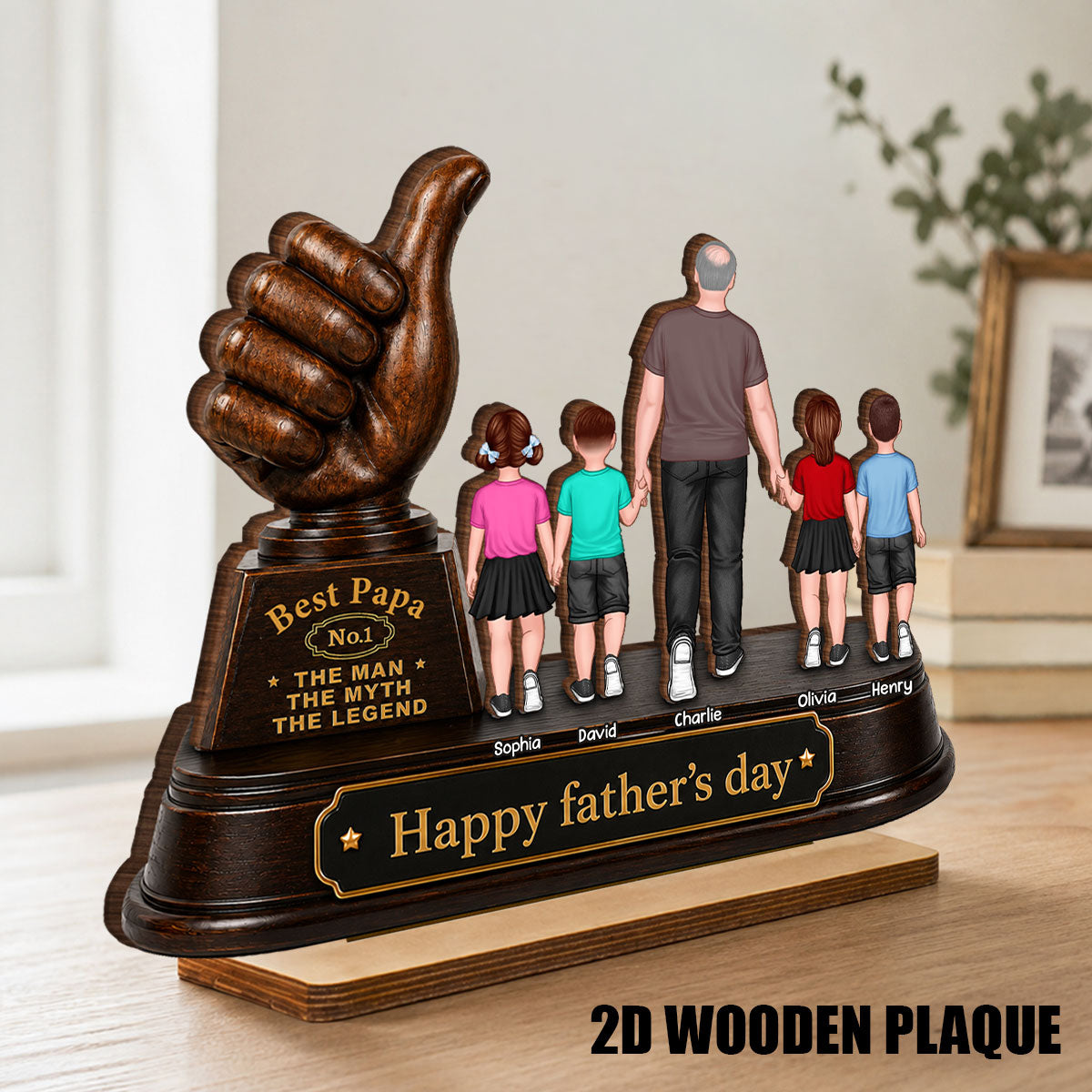 No. 1 Dad Grandpa Trophy - Personalized 2-Layered Wooden Plaque - Father's Day Gift for Dad, Husband