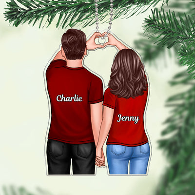 Couple Heart Hand Back View Personalized Acrylic Ornament