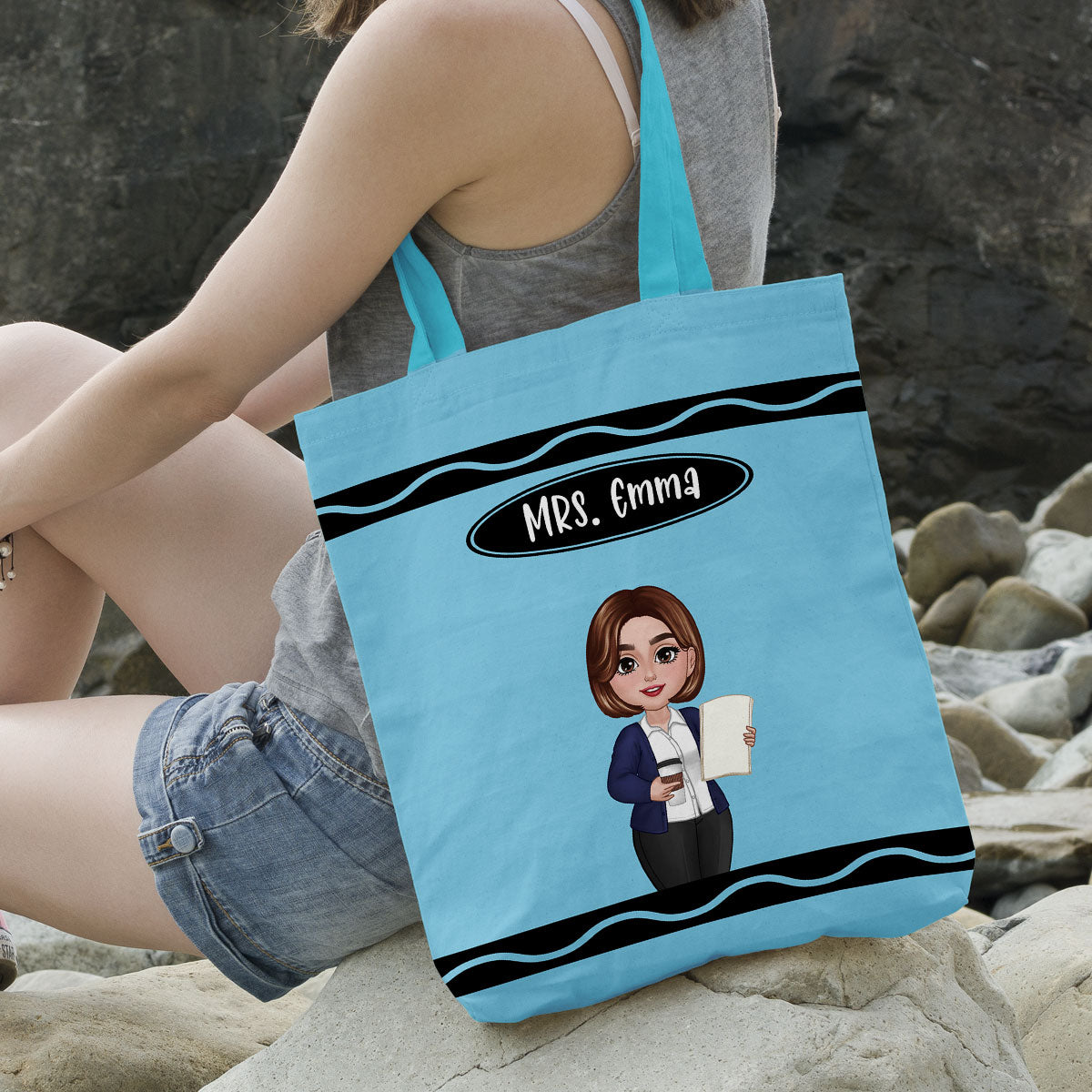 Teacher Crayon Personalized Tote Bag, Back To School Gift For Teacher