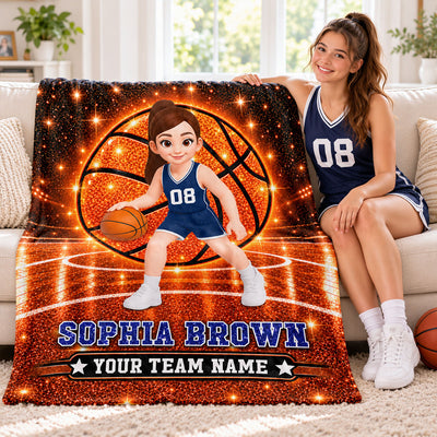 Basketball Girl Player Custom Name And Team Name - Personalized Fleece Blanket - Christmas Gift For American Basketball Players, Basketball Lovers, Granddaughter, Daughter