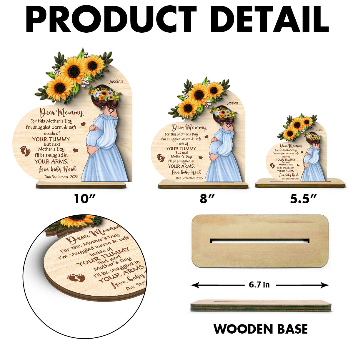 Personalized Pregnant Mom Baby Bump Wooden Plaque, Pregnancy Announcement, Expecting Parents, Gift for Mom